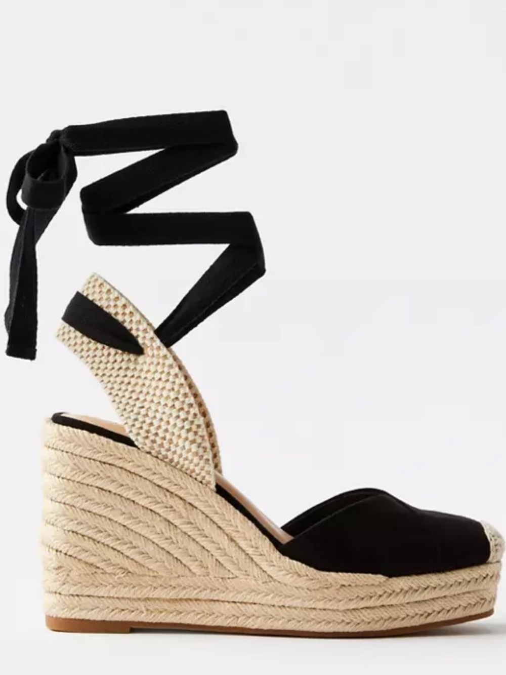 Ann Taylor Loft Black Suede Espadrille Wedge Ankle-Tie Sandals - NEVER WORN!